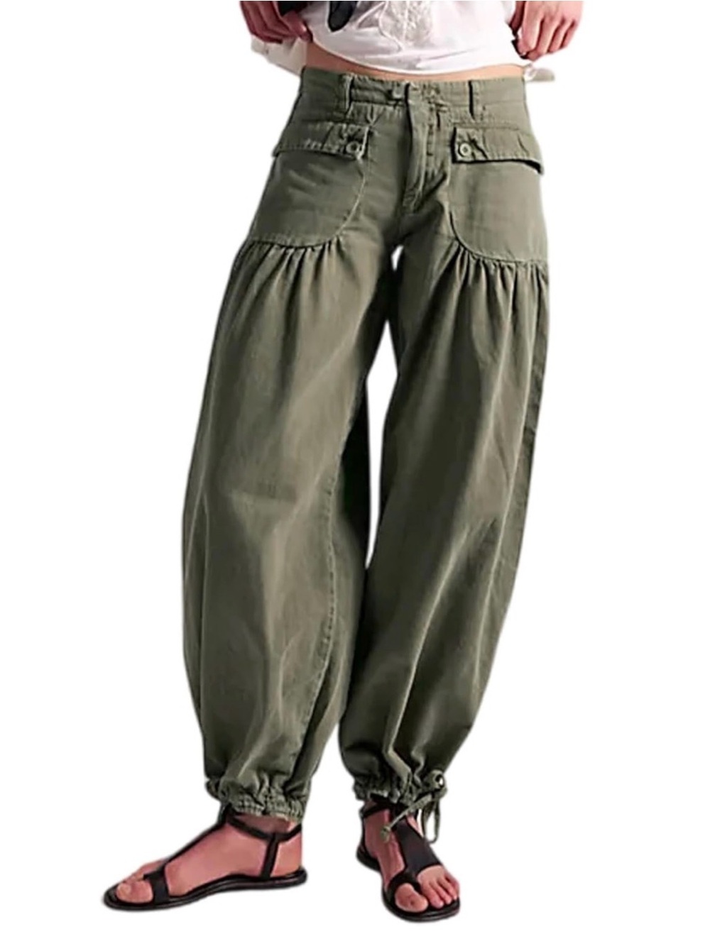 Olive Green Gathered Cargo Jogger Pants